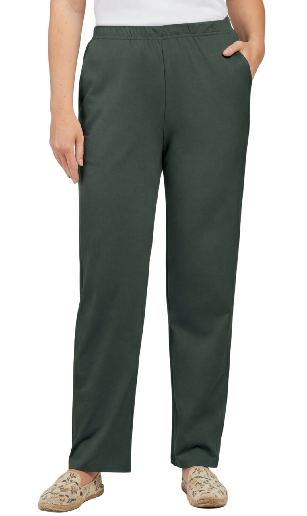 Women's Knit Pull on Pants - Cotton Blend with Flat Front waistband 34