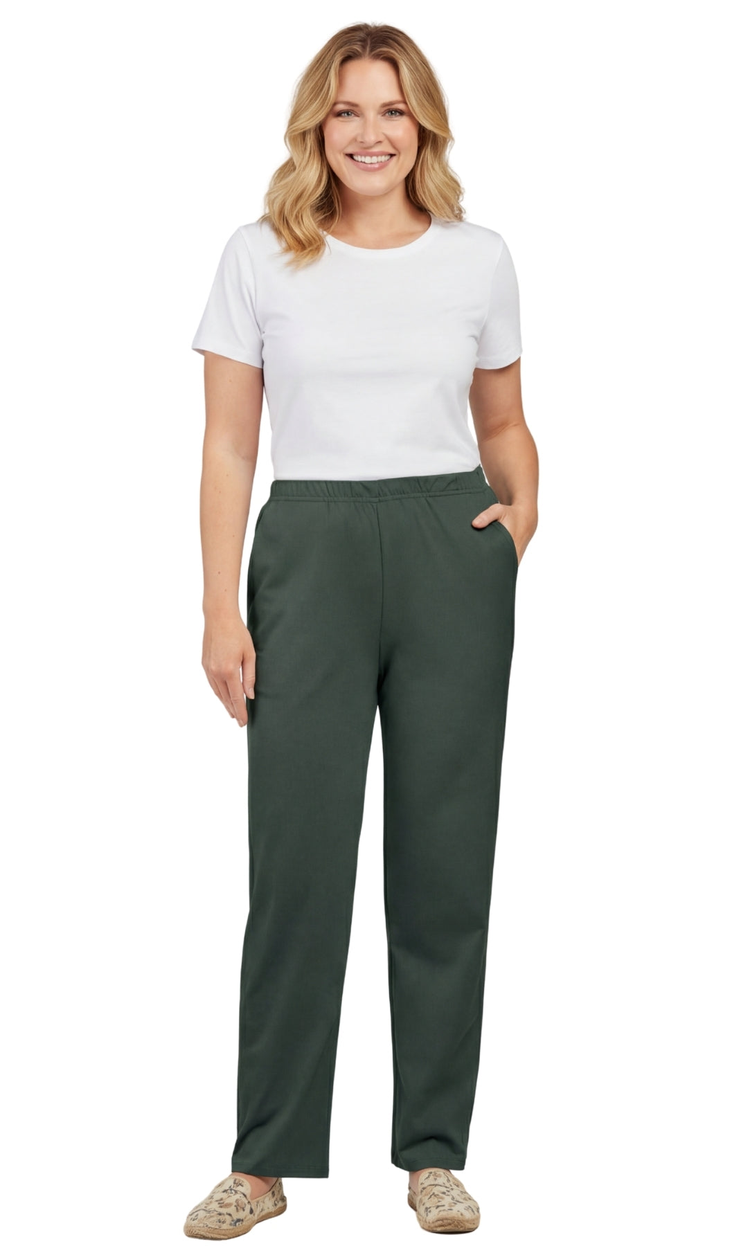 Women's Knit Pull on Pants - Cotton Blend with Flat Front waistband 35