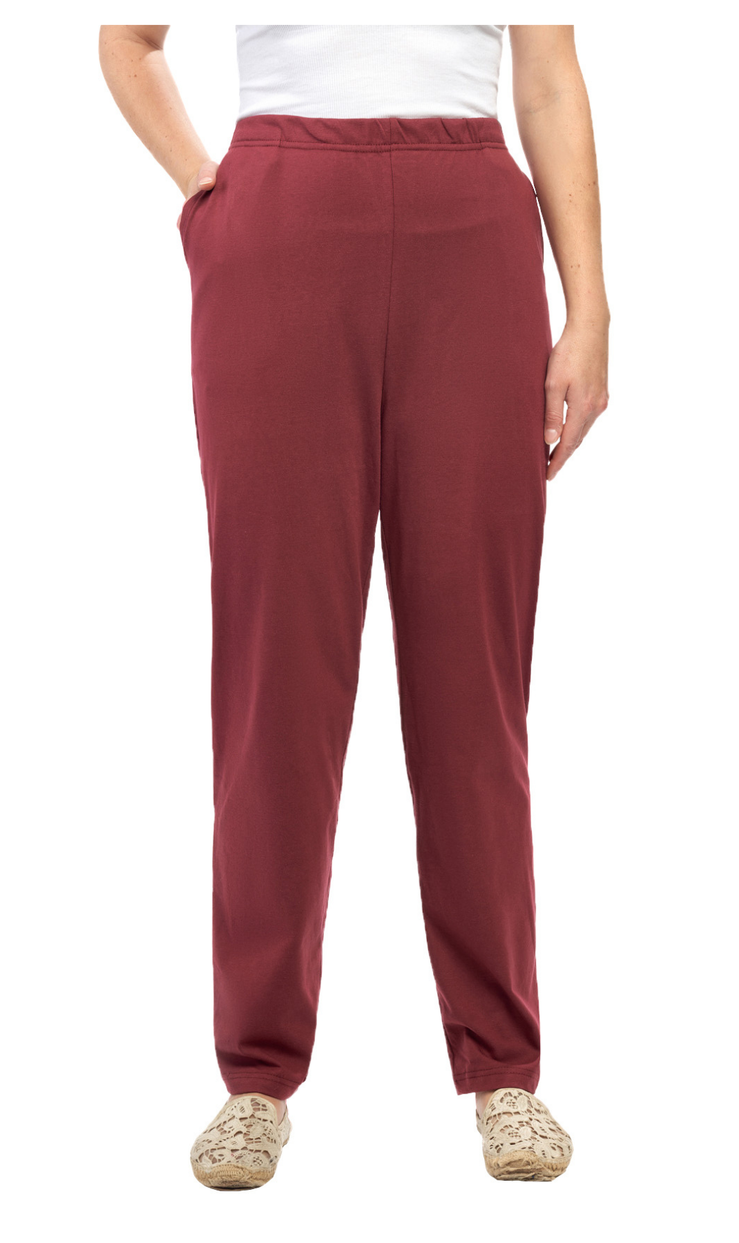 Women's Knit Pull On Pant Your Go-To Casuals for Busy Days and Cozy Nights Alike - Burgundy - Side Front - TURTLE BAY APPAREL