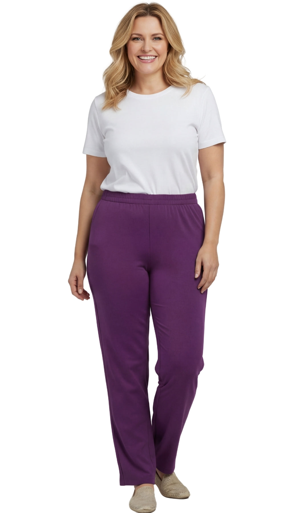 Women's Knit Pull on Pants - Cotton Blend with Flat Front waistband 39