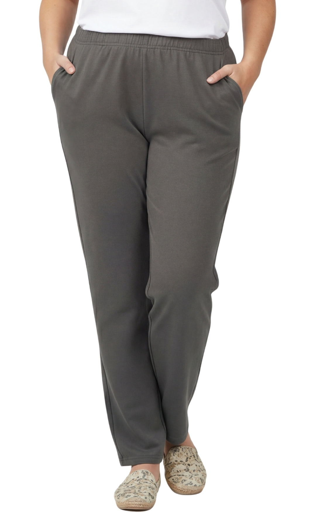 Women's Knit Pull on Pants - Cotton Blend with Flat Front waistband 32