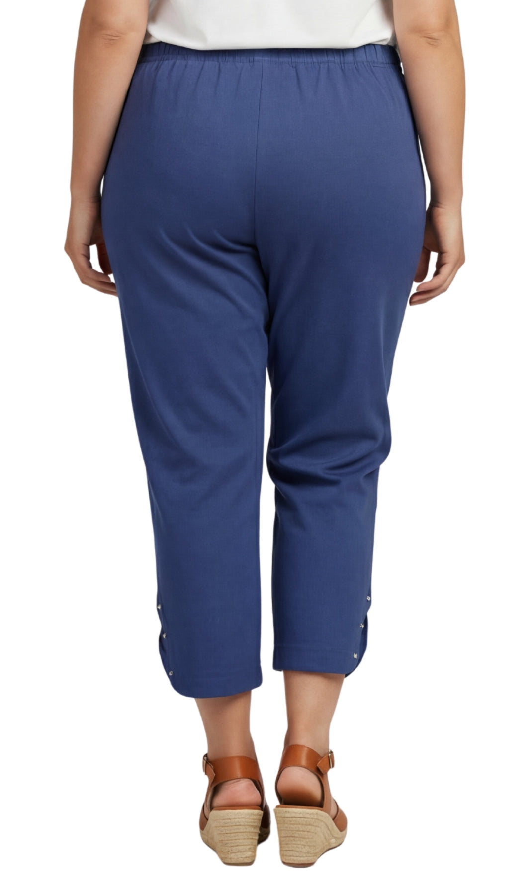 Women's Capris with Studded Hem Detail in Tri-Blend Denim and Twill with Angled side Pockets 7