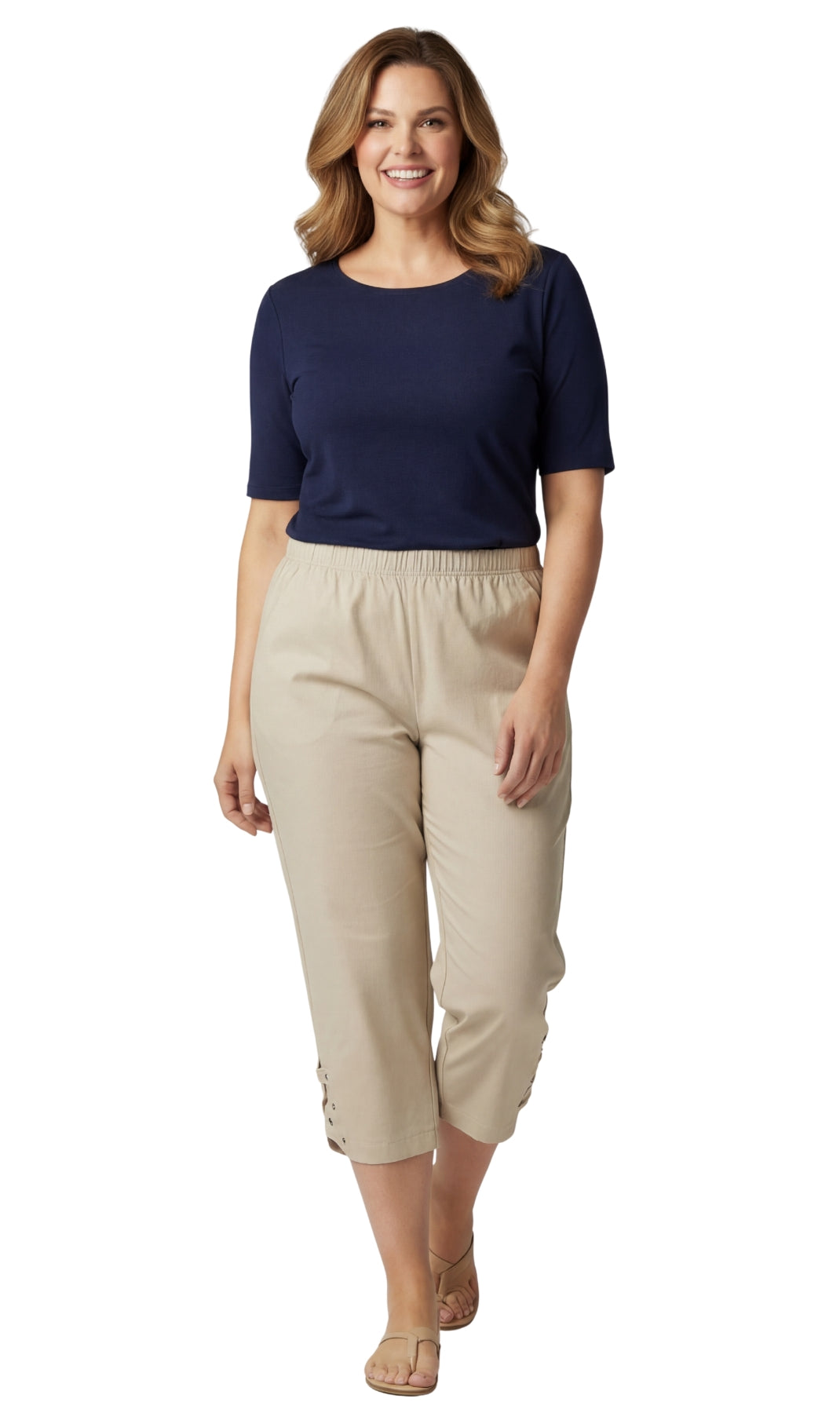 Women's Capris with Studded Hem Detail in Tri-Blend Denim and Twill with Angled side Pockets 13