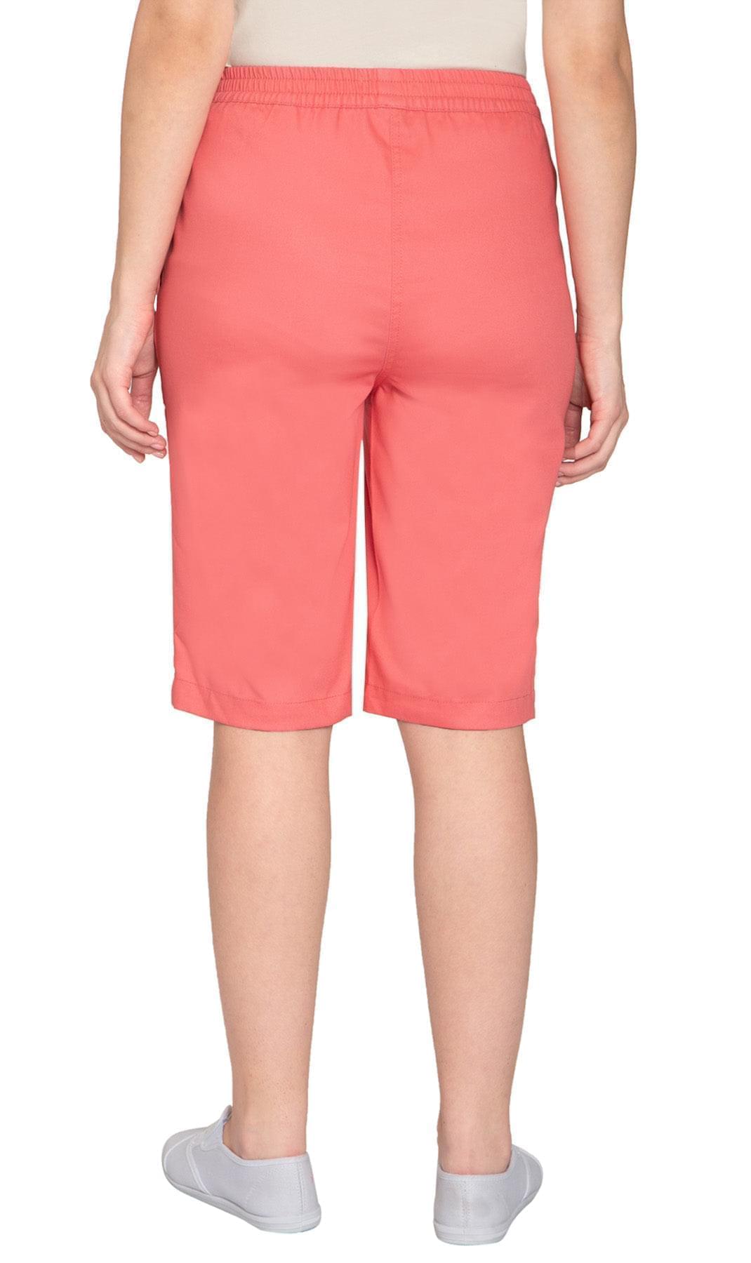 Women's Denim Pull On Bermuda Shorts - Easy Pull On Styles in Lightweight Denim - Coral Rose   - Back - TURTLE BAY APPAREL