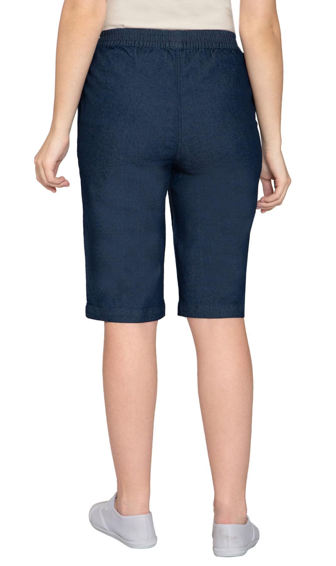 Women's Denim Pull On Bermuda Shorts - Easy Pull On Styles in Lightweight Denim Indigo - Back - TURTLE BAY APPAREL