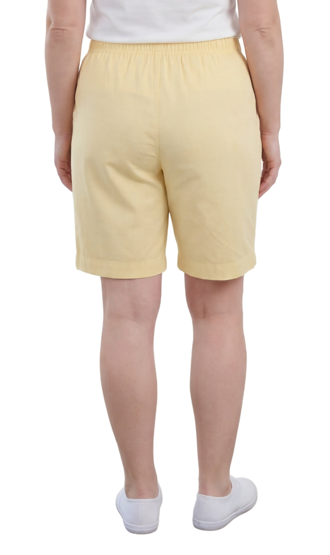 Turtle Bay New York Women's Pull On Denim & Twill Shorts with stretch waist - No zipper or buttons banana back