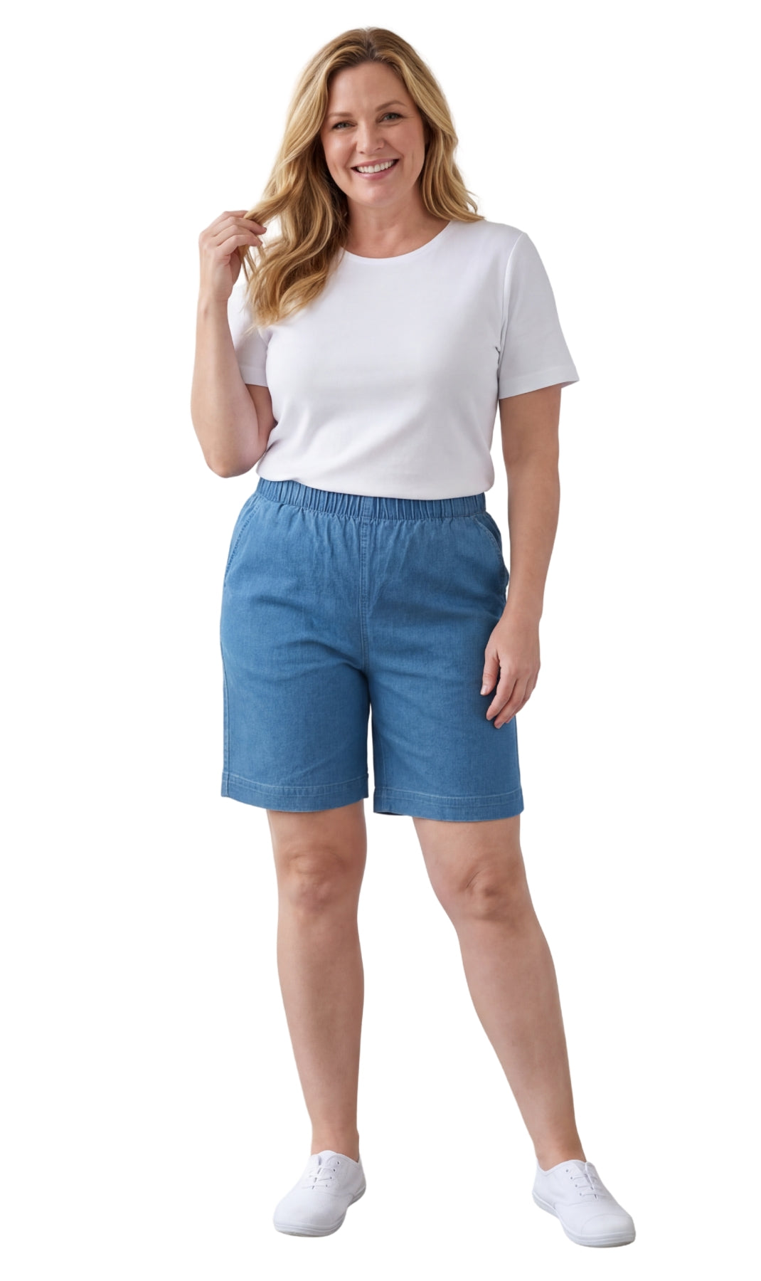 Turtle Bay New York Women's Pull On Denim & Twill Shorts with stretch waist - No zipper or buttons chambary full