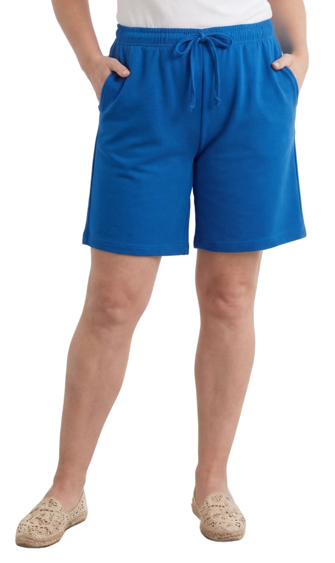 Turtle Bay New York Women's Interlock Knit cotton Shorts with Elastic Waist and Adjustable Drawstring royal front