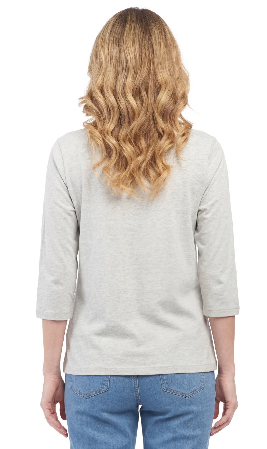 Turtle Bay New York Women's 3/4 Sleeve Crew Neck Top – Comfortable Jer grey heather back
