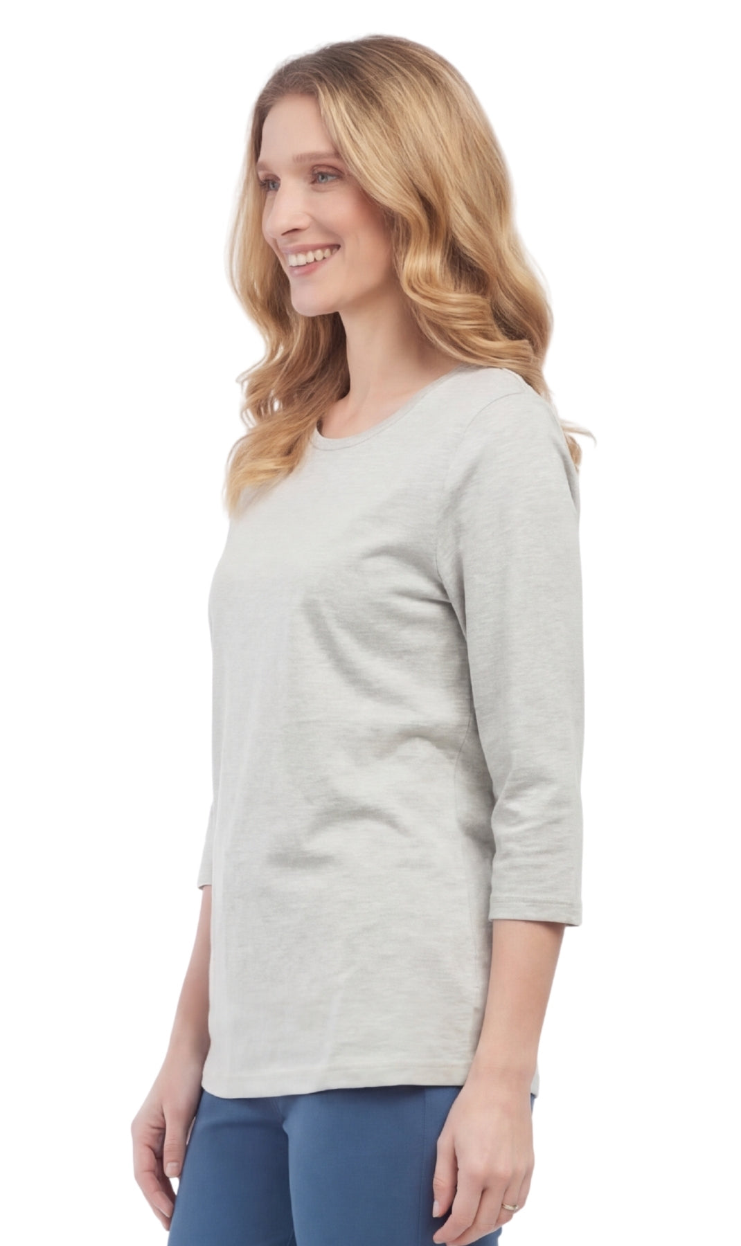 Turtle Bay New York Women's 3/4 Sleeve Crew Neck Top – Comfortable Jer grey heather side