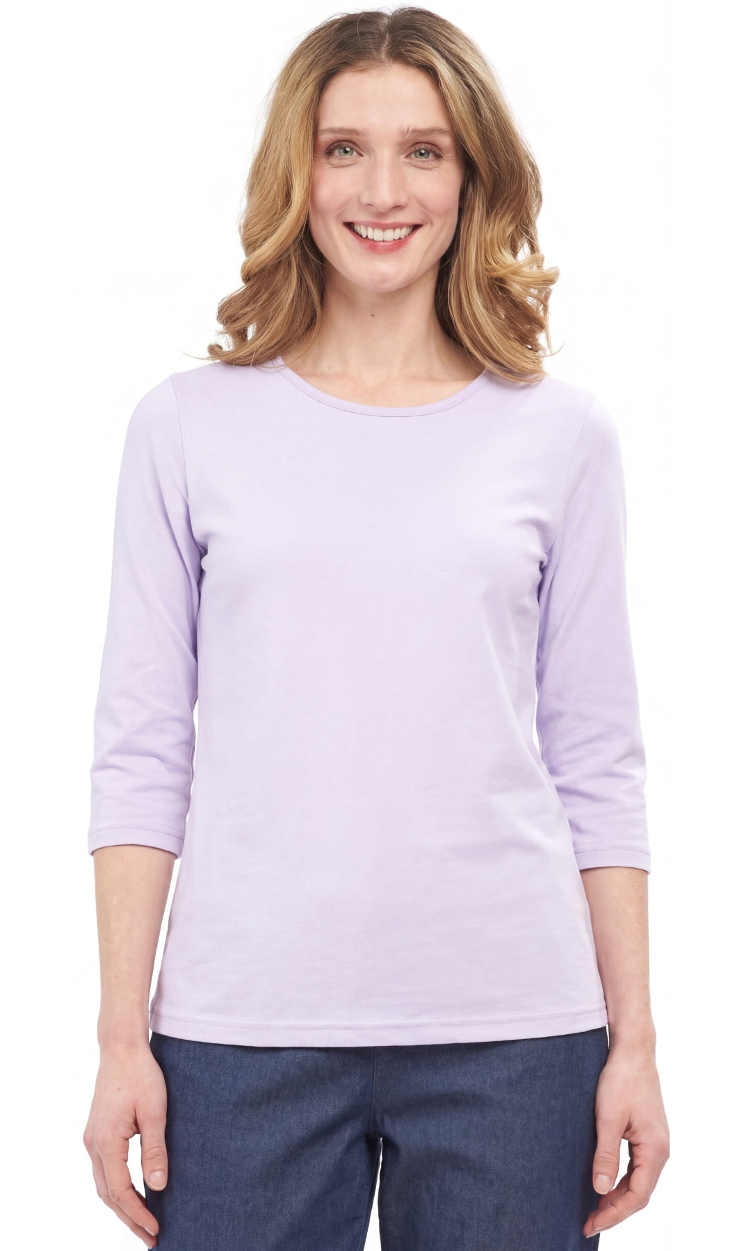 Turtle Bay New York Women's 3/4 Sleeve Crew Neck Top – Comfortable Jer lavander Front