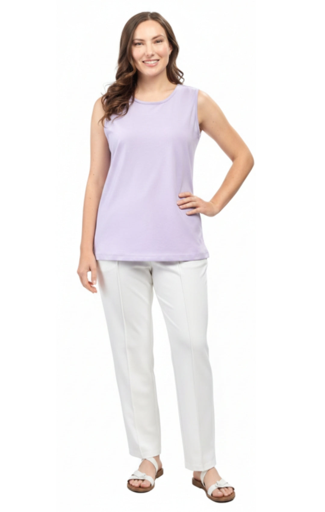Turtle Bay Apparel Women's Classic Relaxed Fit Cotton blend Sleeveless Tank Top – Lavender Full Length View