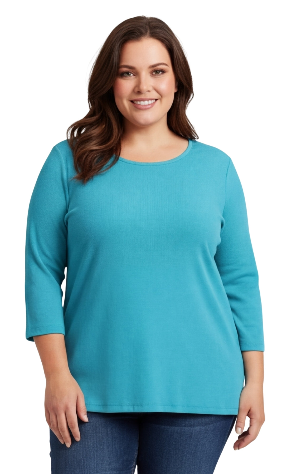 Women's Ribbed 3/4 Sleeve Crew Neck Cotton Top 7