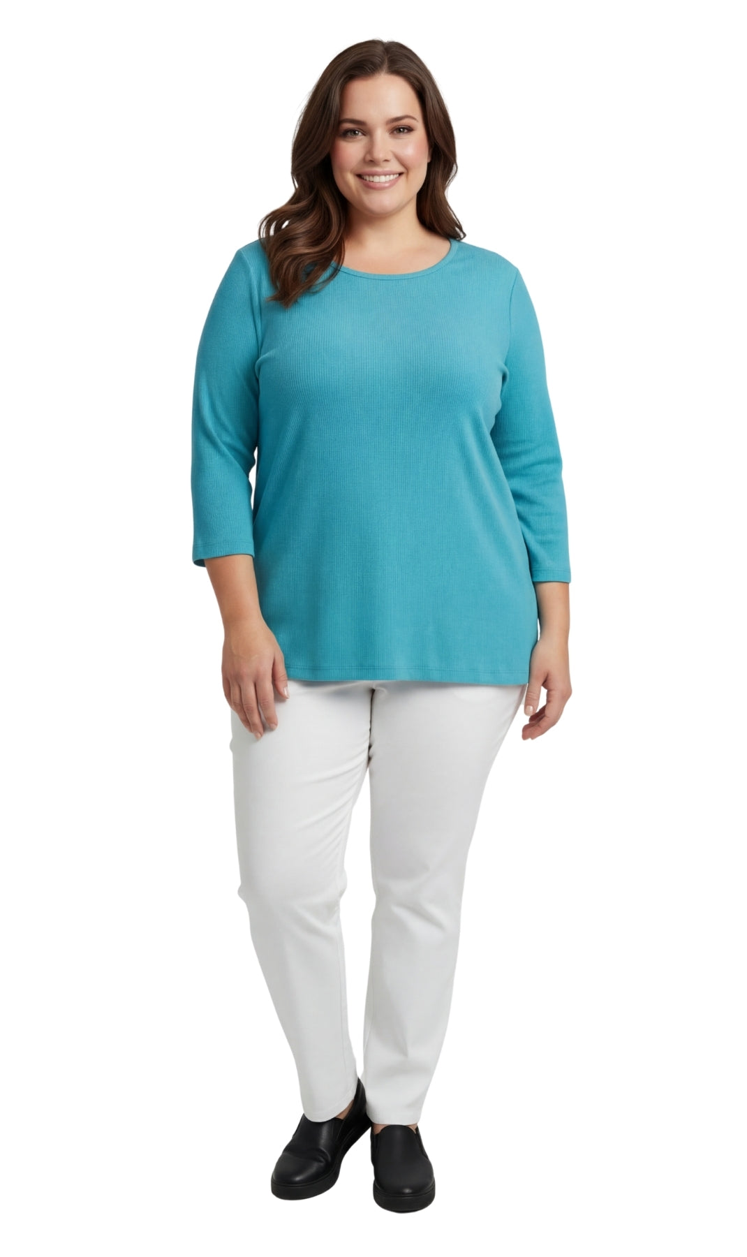Women's Ribbed 3/4 Sleeve Crew Neck Cotton Top 9