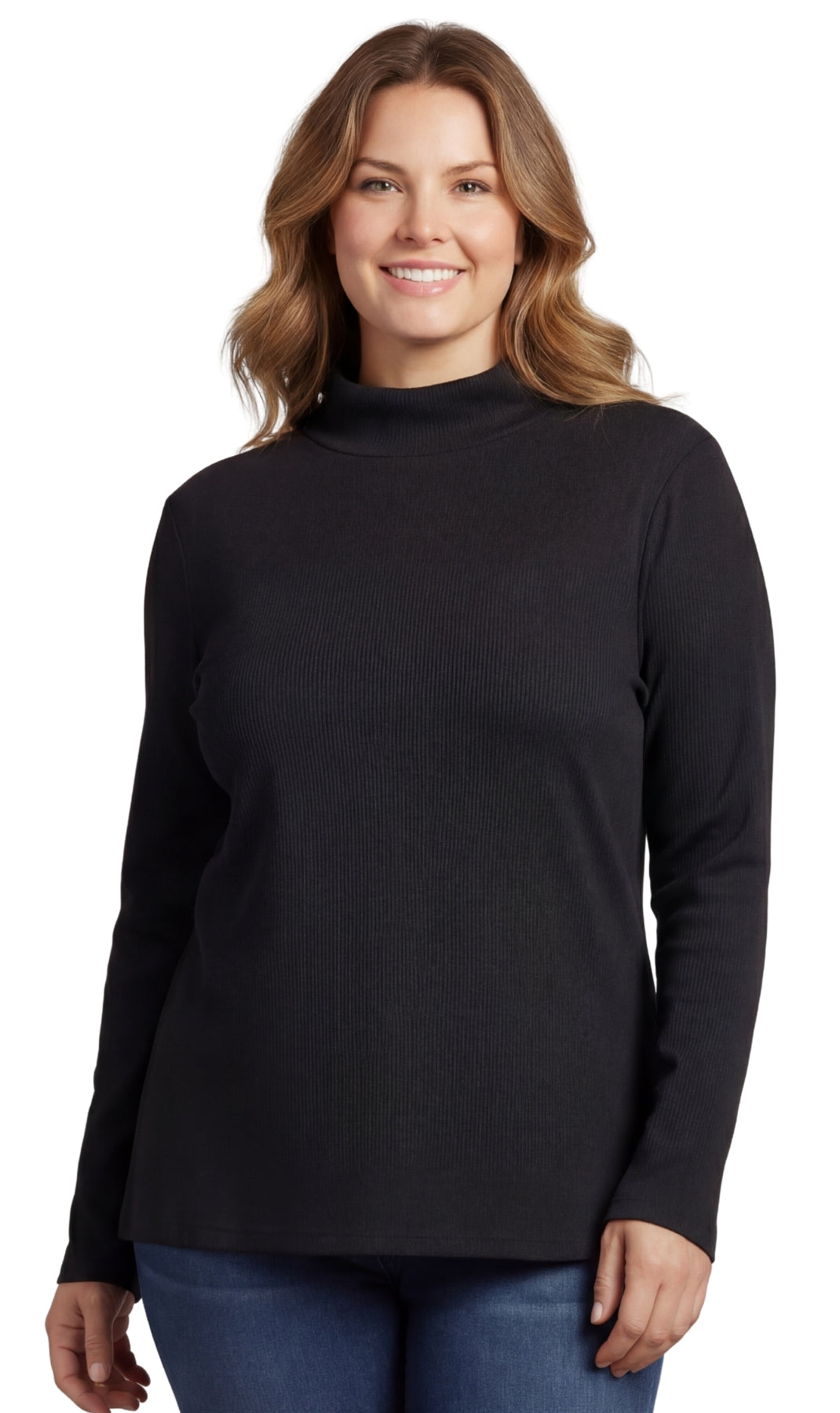 Women's Ribbed Long Sleeves Mock Neck Top in Cotton Comfort
