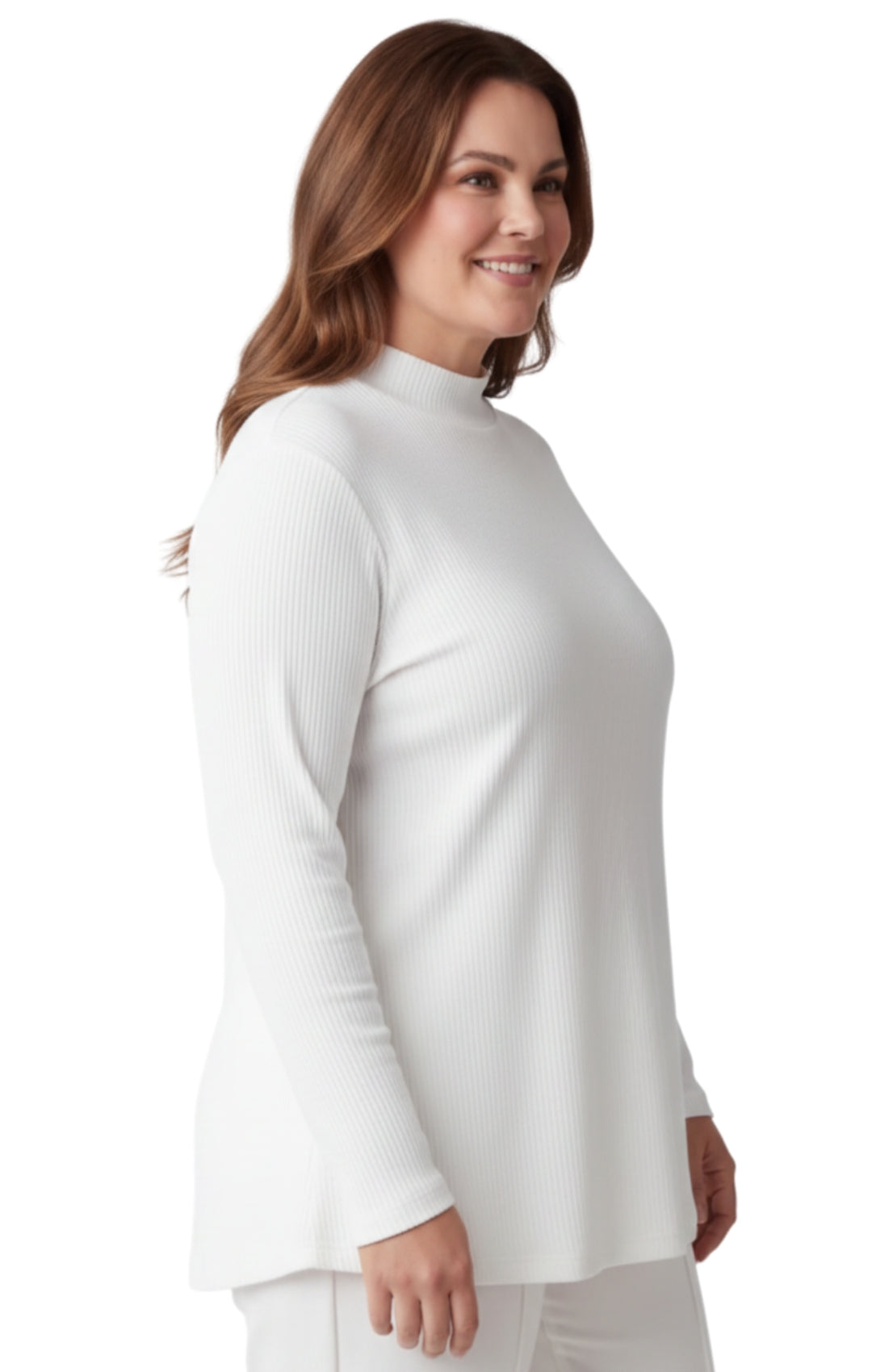 Women's Ribbed Long Sleeves Mock Neck Top in Cotton Comfort 7