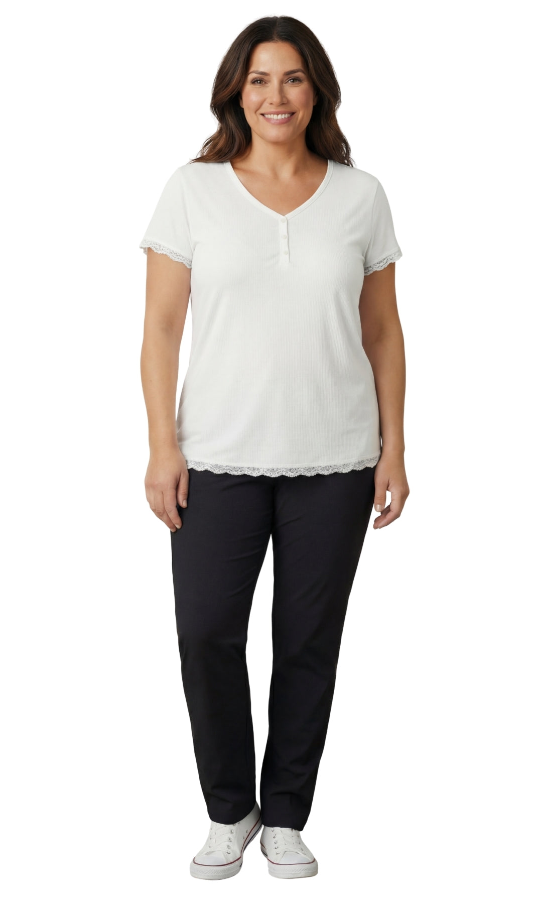 Women's V-neck Short Sleeve Tshirt with A Three Button Placket 13