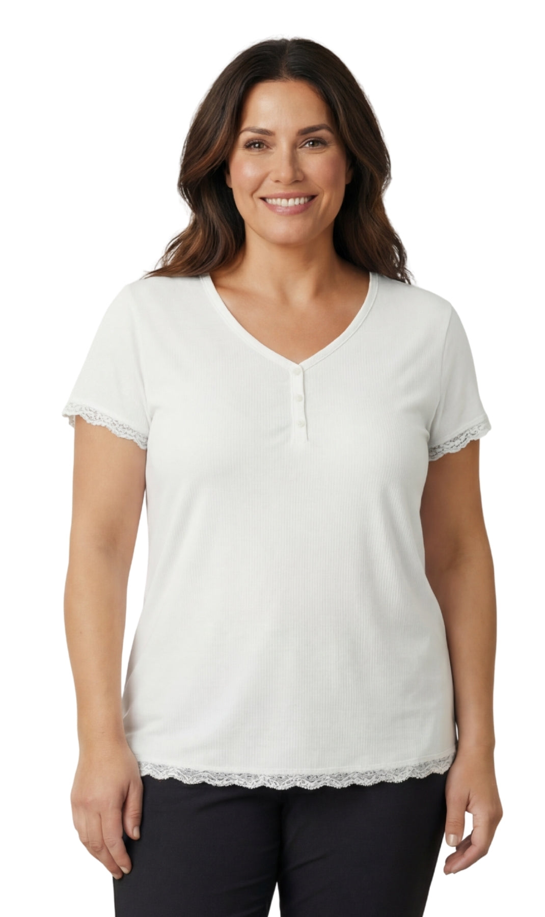 Women's V-neck Short Sleeve Tshirt with A Three Button Placket 14