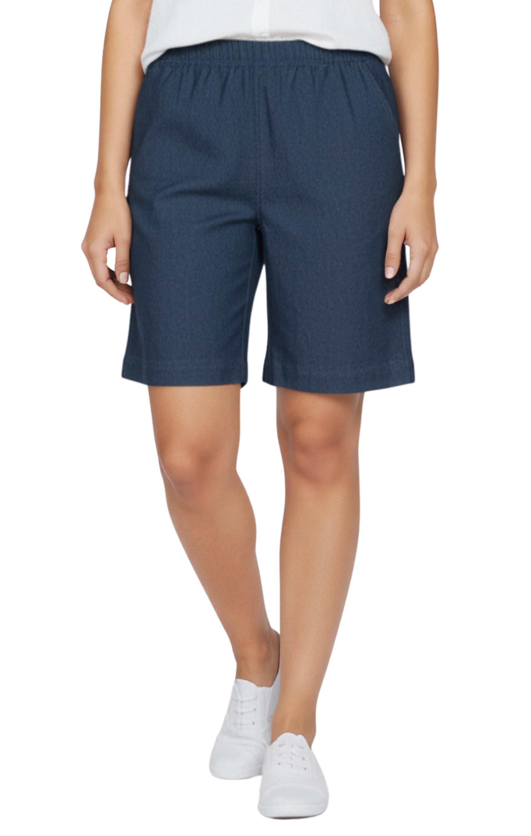 Women's Pull On Denim & Twill Shorts with stretch waist - No zipper or buttons