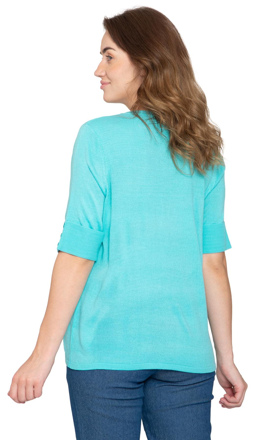 Women's Button Front Cardigan - Unique Elbow Cuff Adds Fifties Flair Bright Blue - Back - TURTLE BAY APPAREL