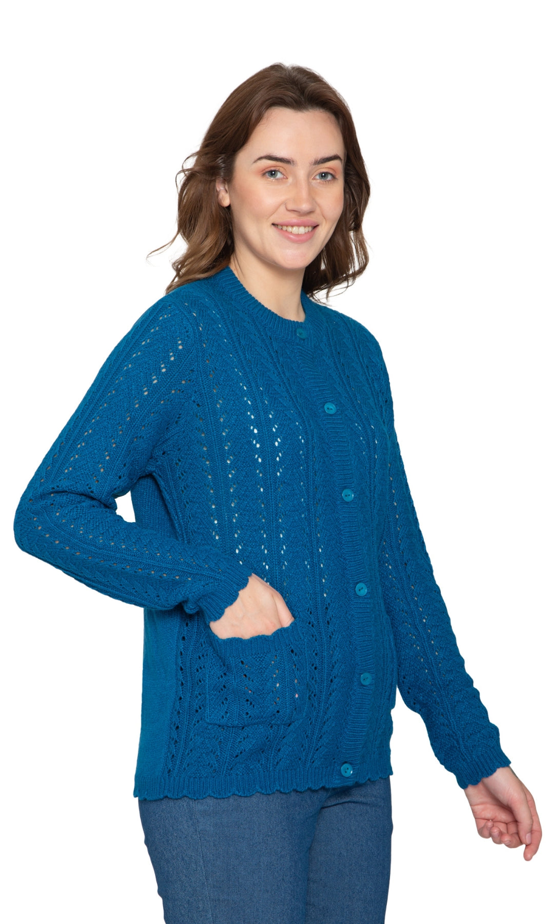 Women's Button Front Crochet Pointelle Cardigan with Pockets 10