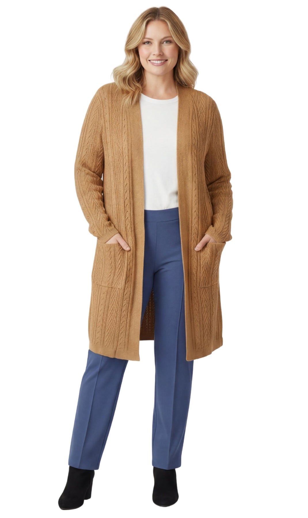 Women's Cable Knit Duster Sweater with Pockets Effortless Longline Cardigan for Everyday Warmth 7