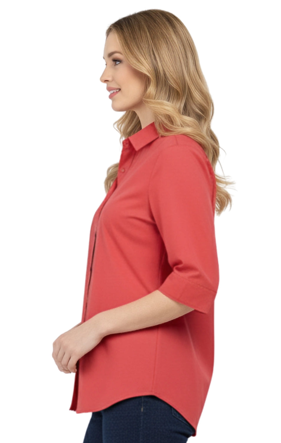 Turtle Bay Apparel Womens Regular Fit 3/4 Sleeve Button Down Collared Camp Shirt