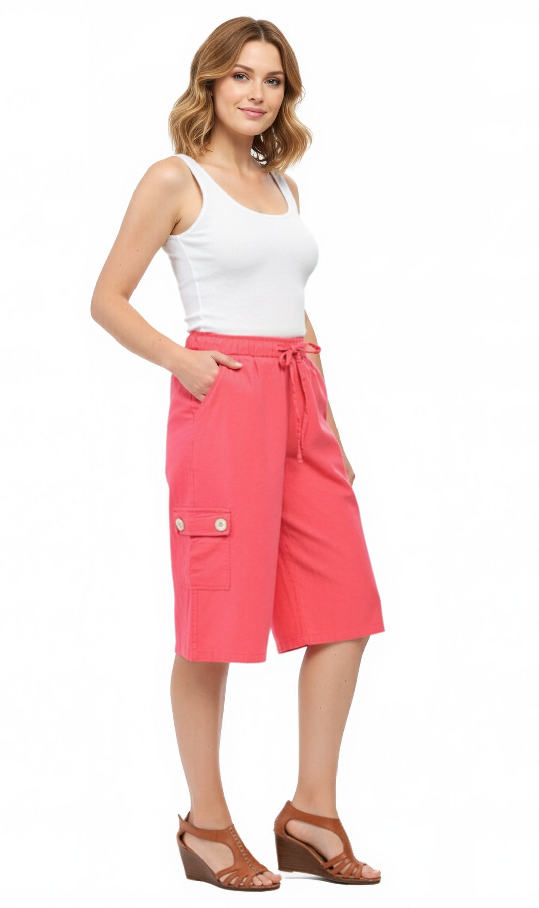 Women's 100% Calcutta Cotton Split Skirt Culottes with Cargo Pockets 4