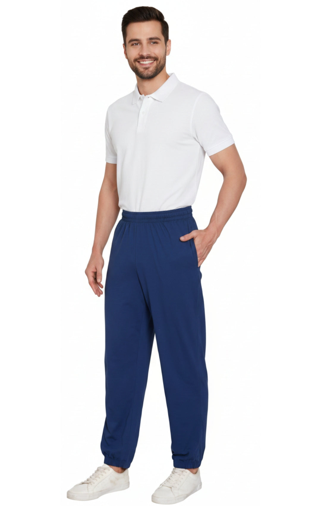 Turtle Bay Apparel Mens Pull On Elastic Waist Knit Pants – Navy Full Length View