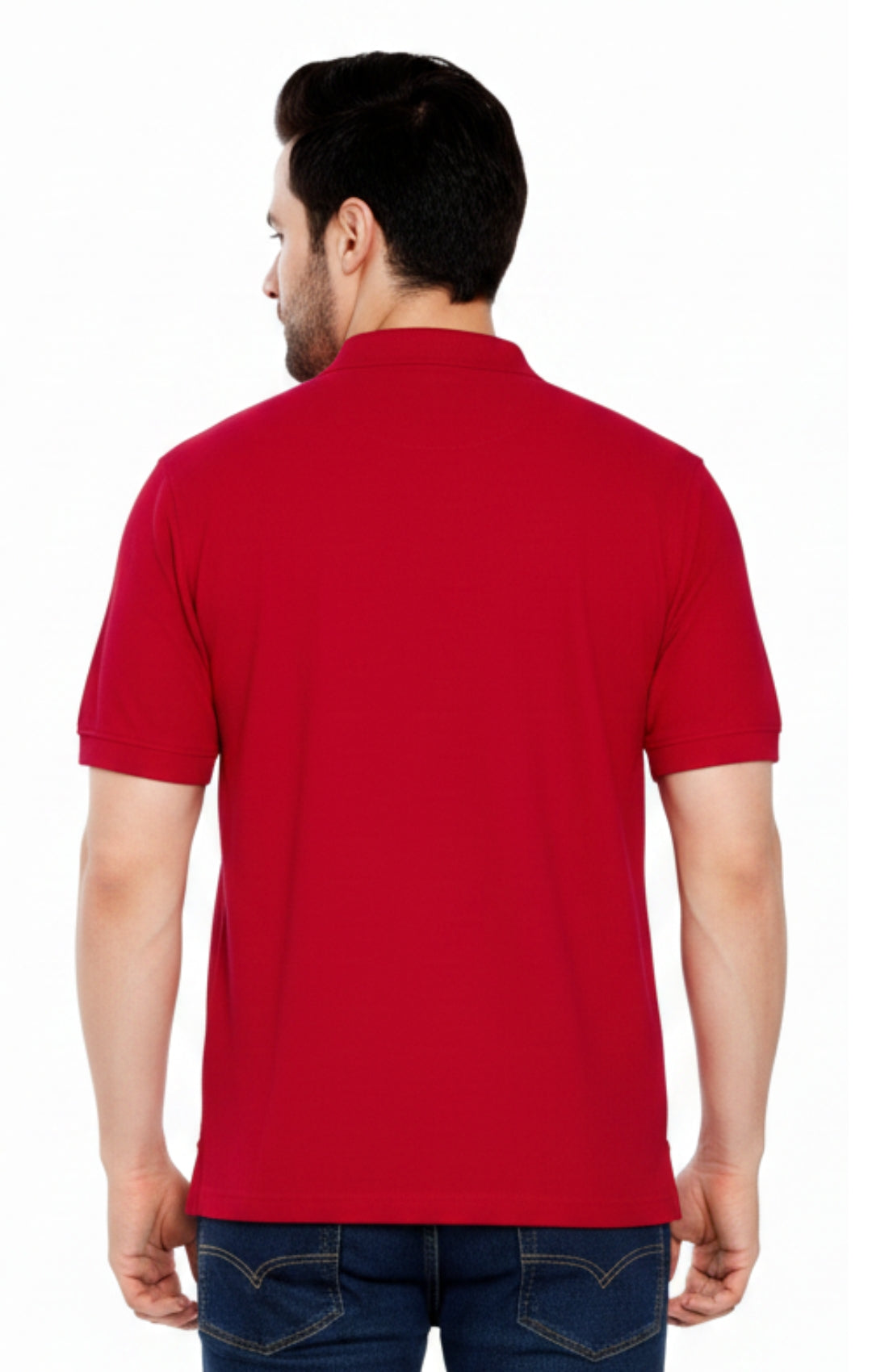 Turtle Bay Apparel Men's Short Sleeve Pique Polo Shirt in Cotton Blend with Front Pocket – Red Back View