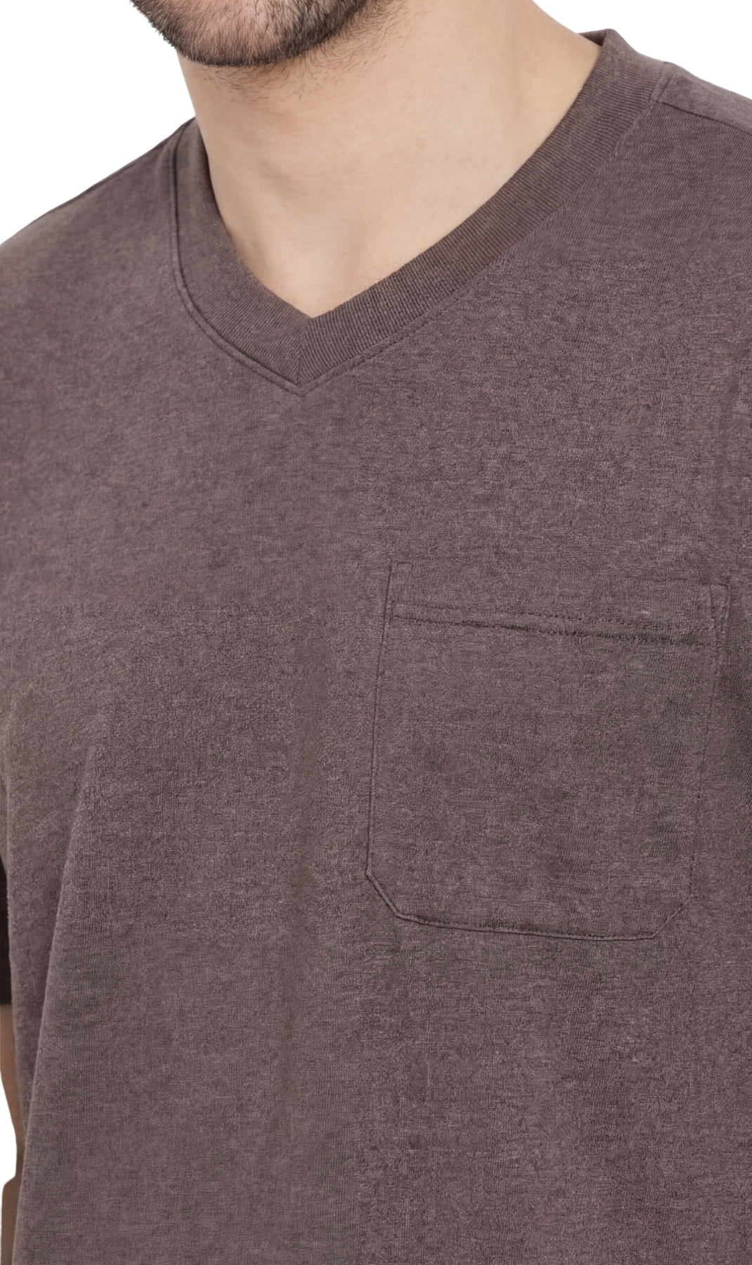 Turtle Bay New York Men's Heavyweight Short Sleeve V-Neck T-Shirt – Relaxed Fit Cotton Blend with Pocket charcoal neck