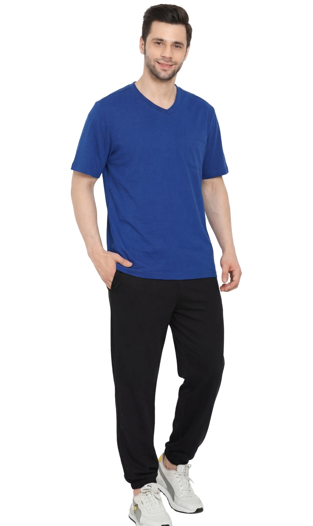 Turtle Bay New York Men's Heavyweight Short Sleeve V-Neck T-Shirt – Relaxed Fit Cotton Blend with Pocket royal full