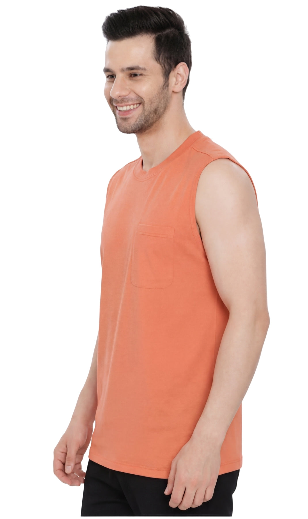 Men’s Sleeveless Crew Neck T-Shirt – Regular Fit, Heavier Cotton Blend Jersey with Chest Pocket 23