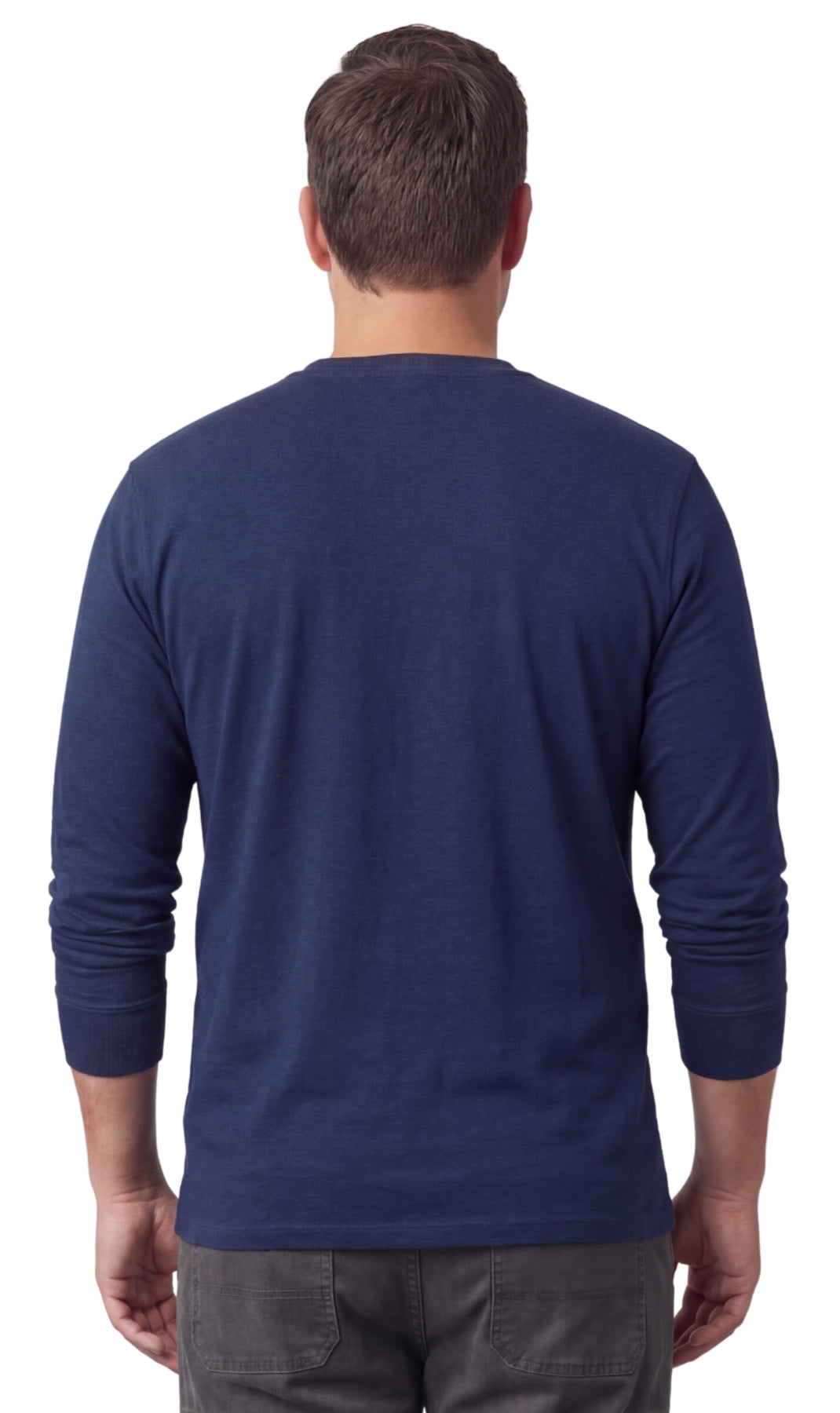 Turtle Bay New York Men's Long Sleeve Henley shirt in cotton blend with 3 Button Placket & Chest Pocket navy back
