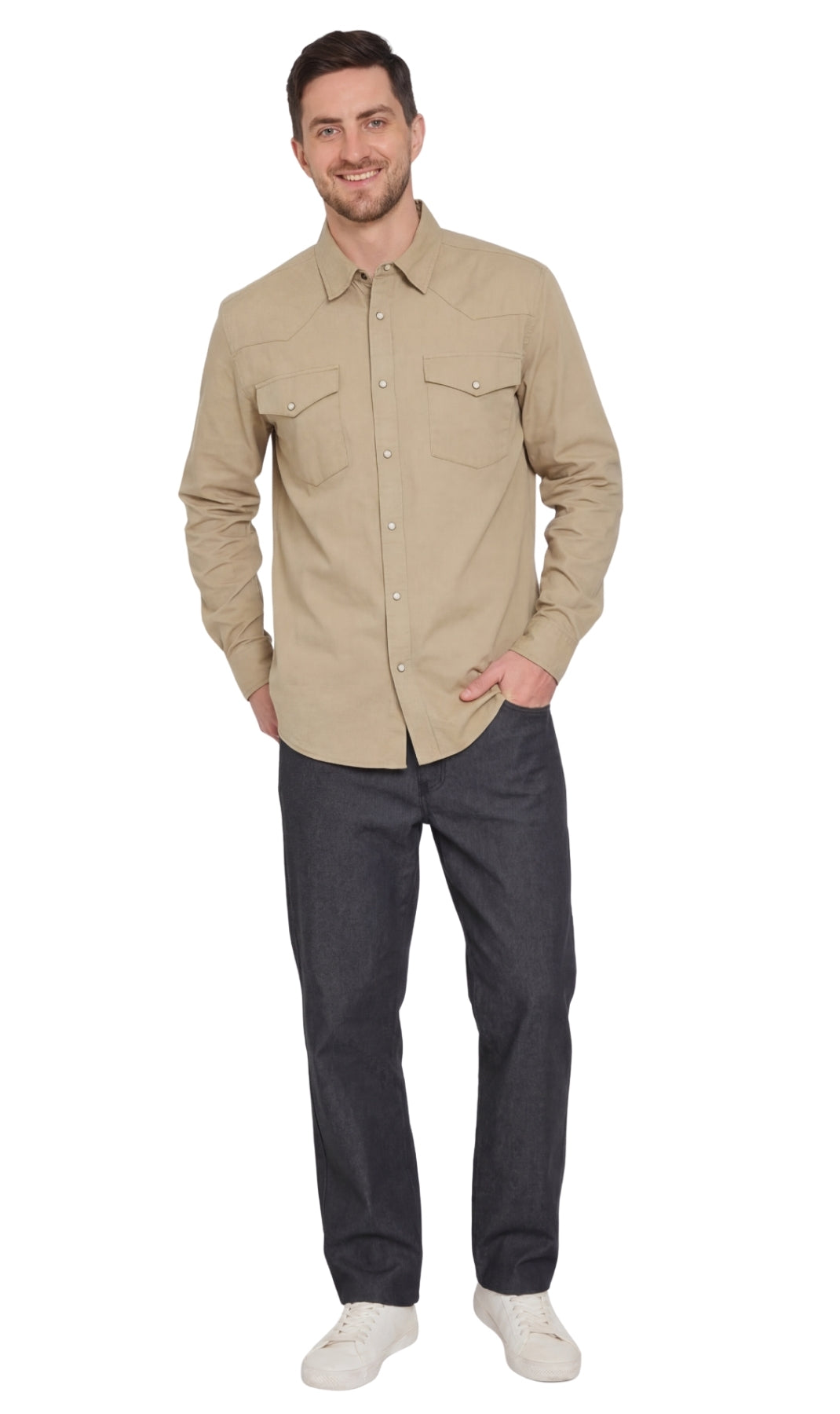 Men's Western Snap Button Shirt — Denim and Twill with Stitched Yoke 16