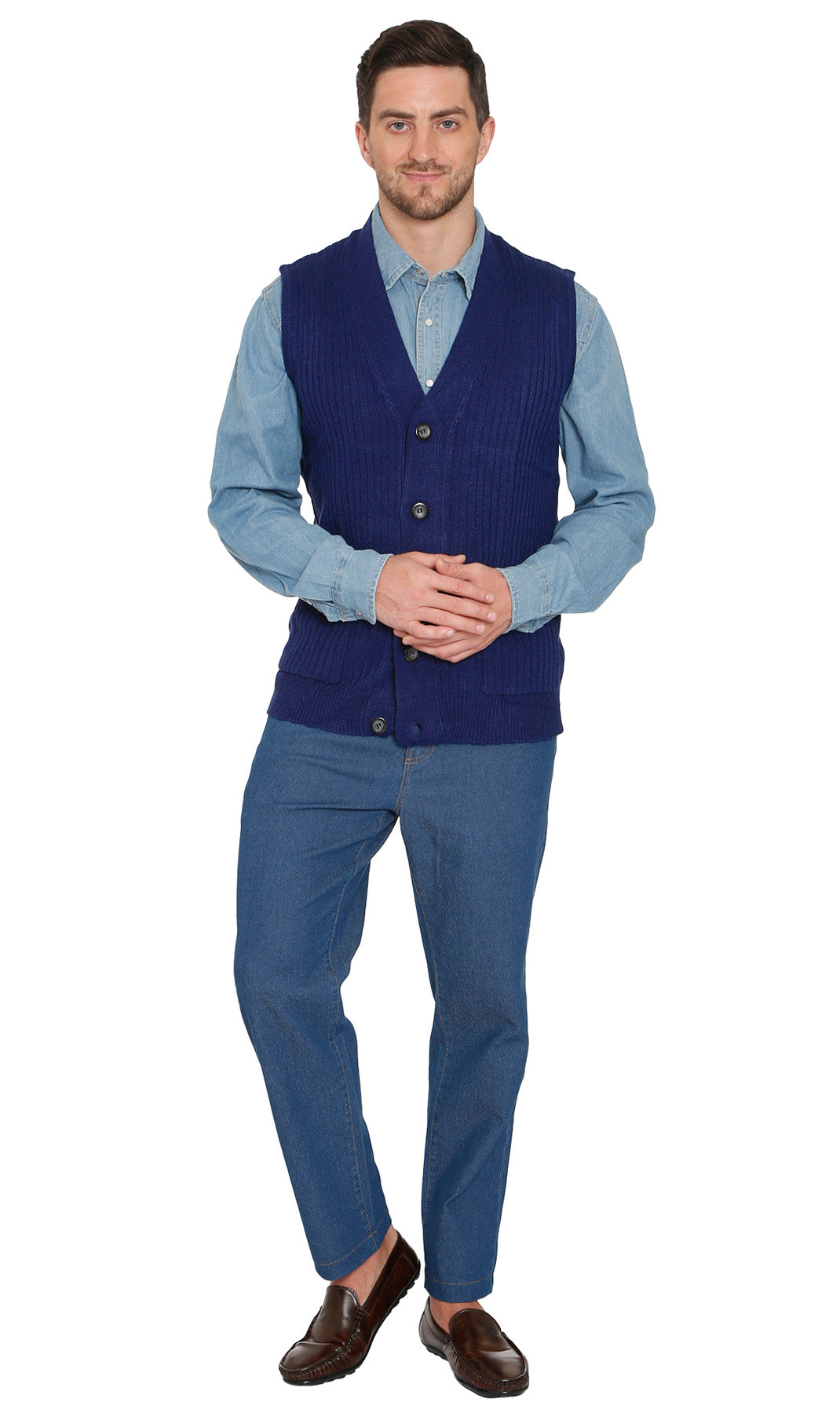 Men's Relaxed Fit Rib Knit Sweater Vest - Button Front with Pockets 27