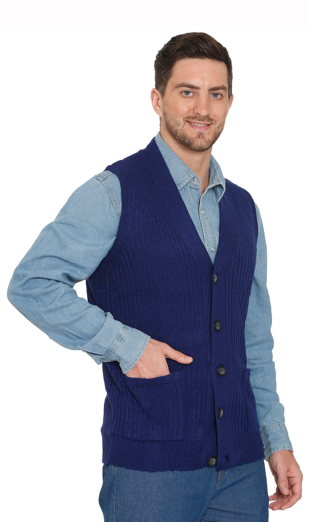 Men's Relaxed Fit Rib Knit Sweater Vest - Button Front with Pockets 23