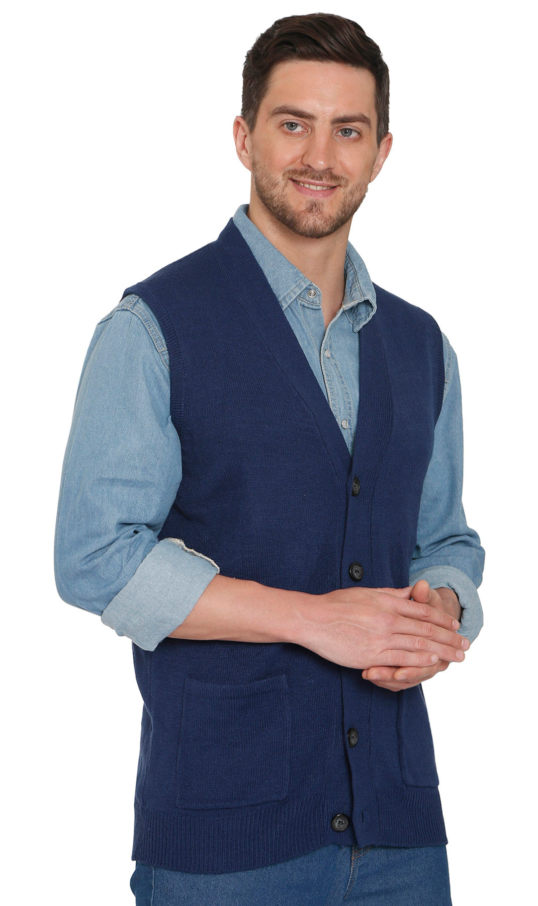 Men's Cashmere-Like Button Front Flat Knit Sweater Vest with front patch pockets 12
