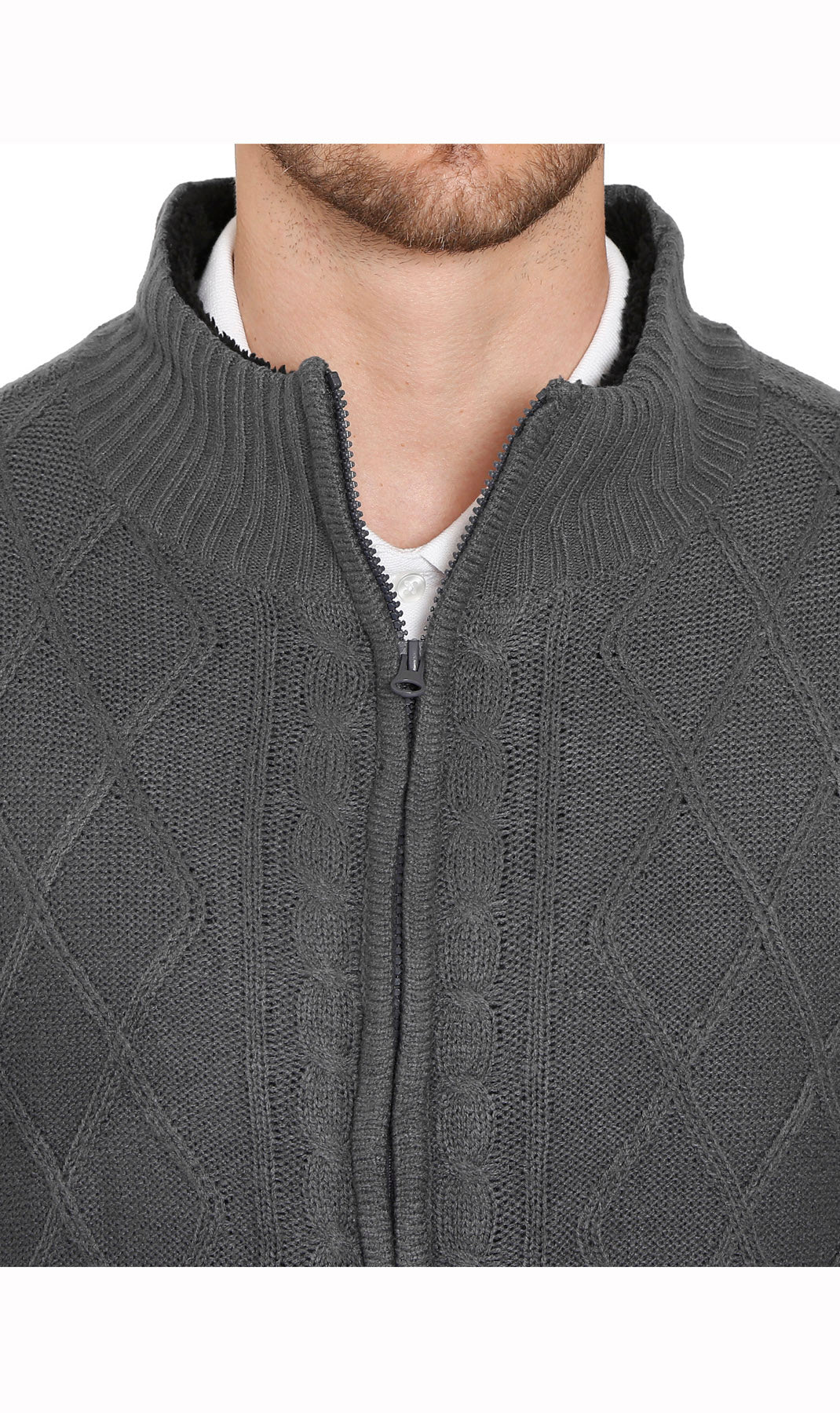 Mens Sherpa Fleece Lined Zip Front Sweater Jacket 7