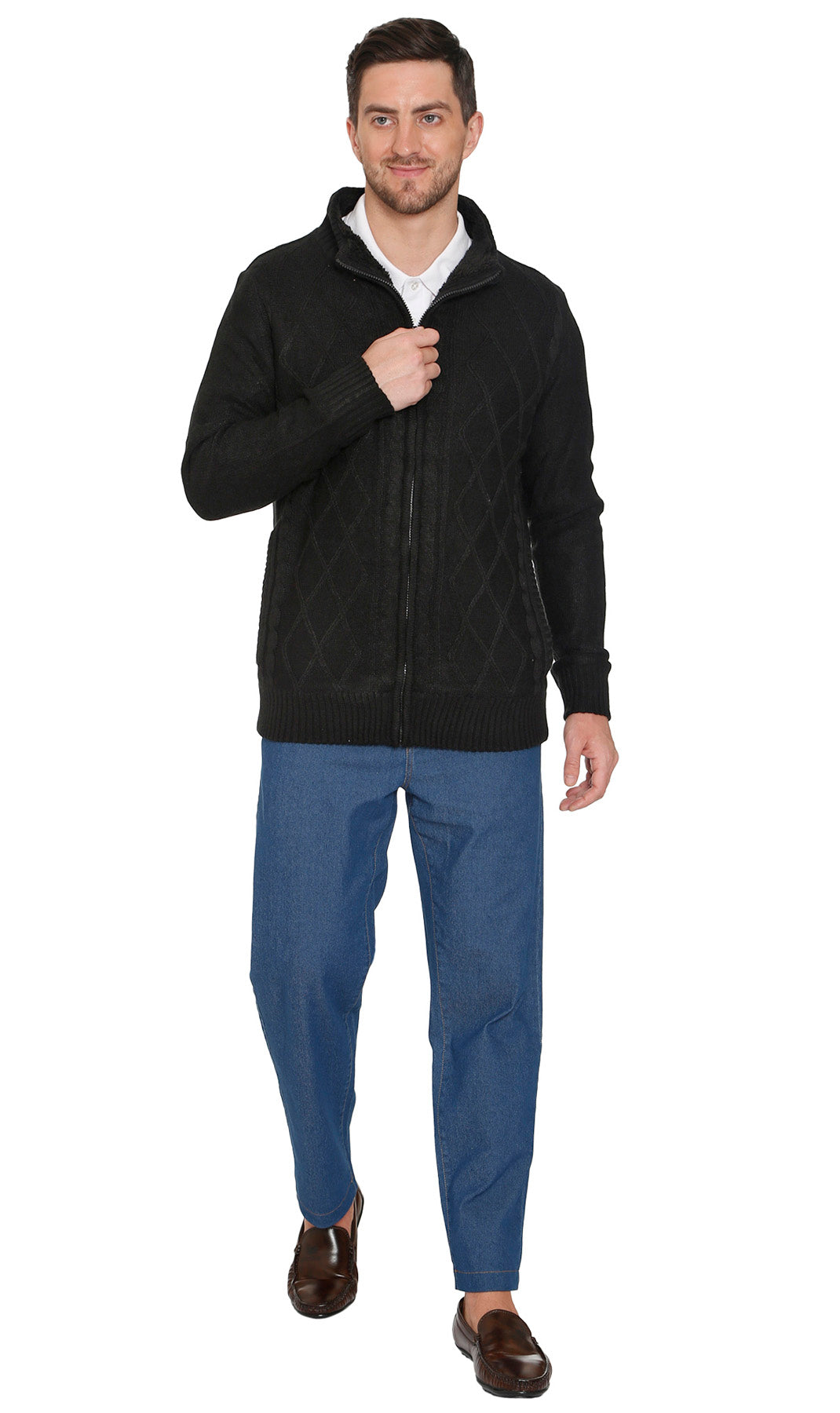 Mens Sherpa Fleece Lined Zip Front Sweater Jacket 13
