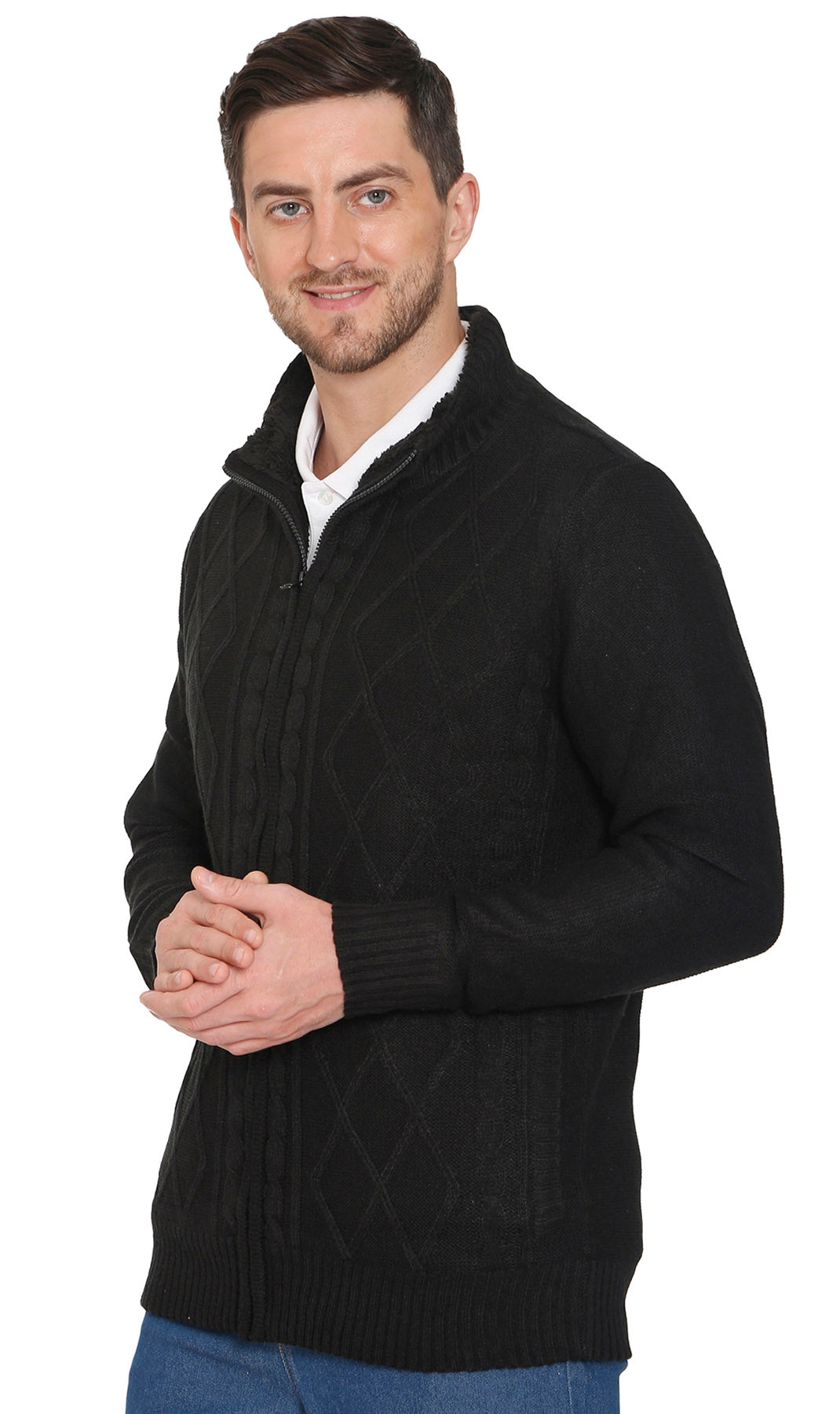 Mens Sherpa Fleece Lined Zip Front Sweater Jacket 11