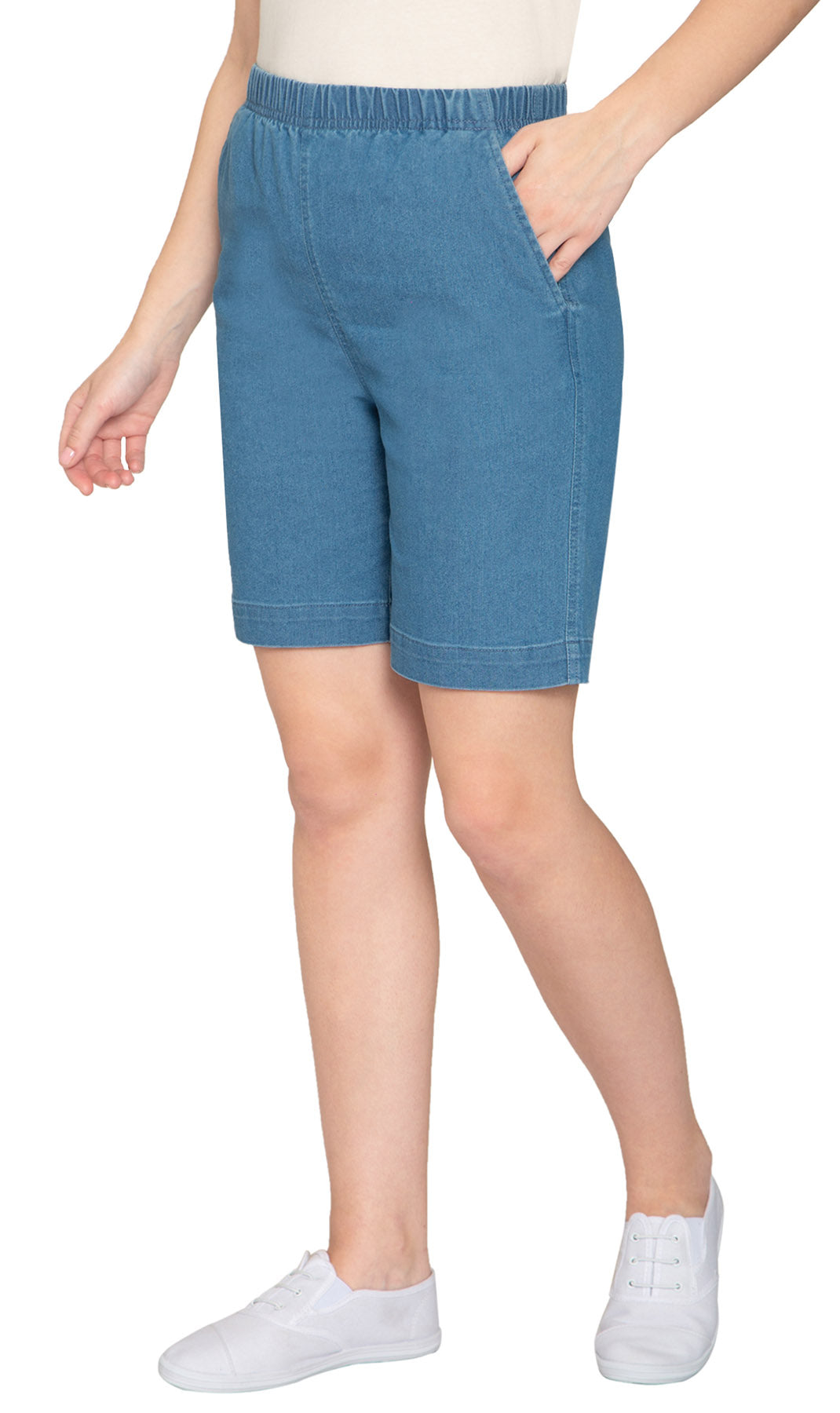 Women's Pull On Denim & Twill Shorts with stretch waist - No zipper or buttons 11