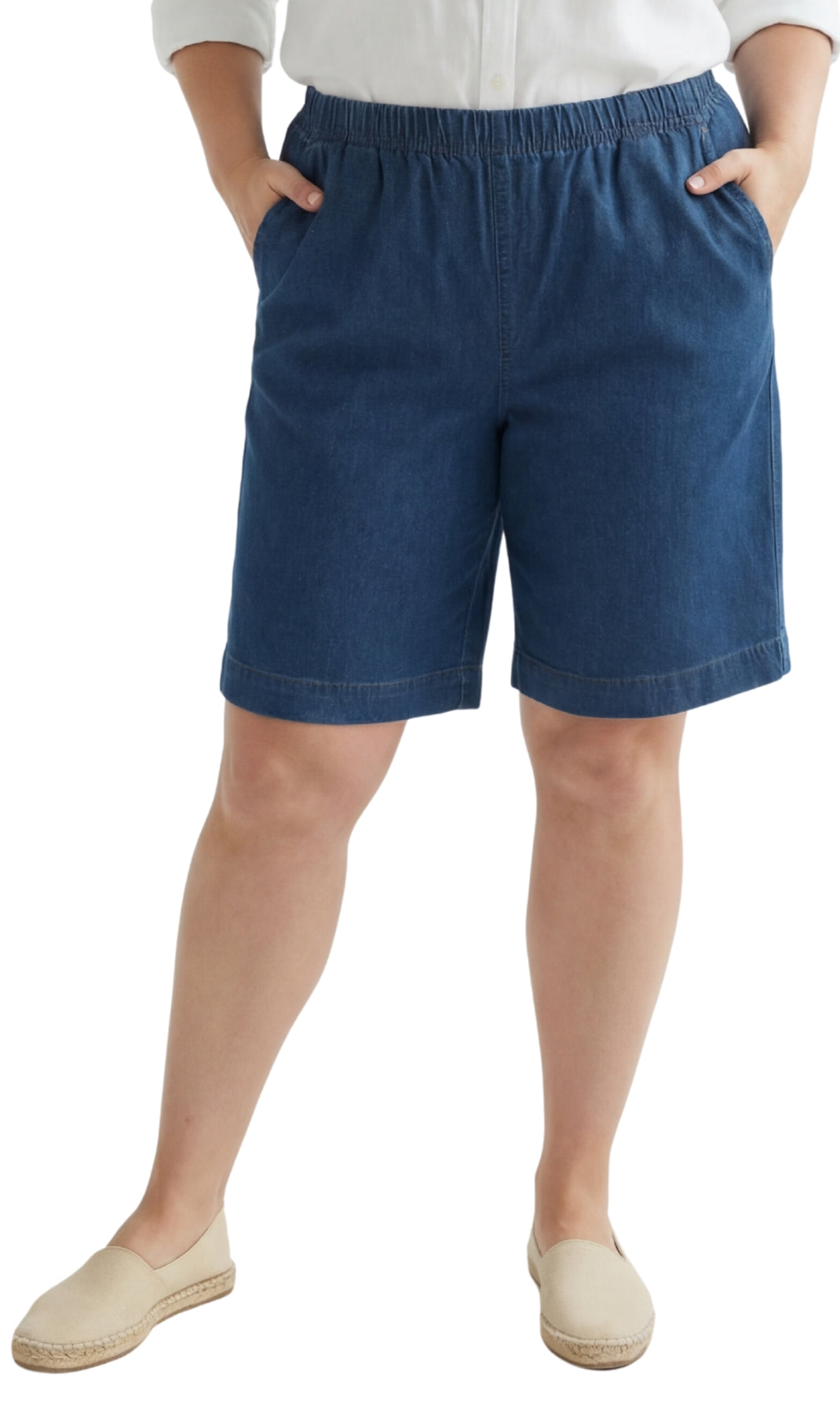 Women's Pull On Denim & Twill Shorts with stretch waist - No zipper or buttons 73