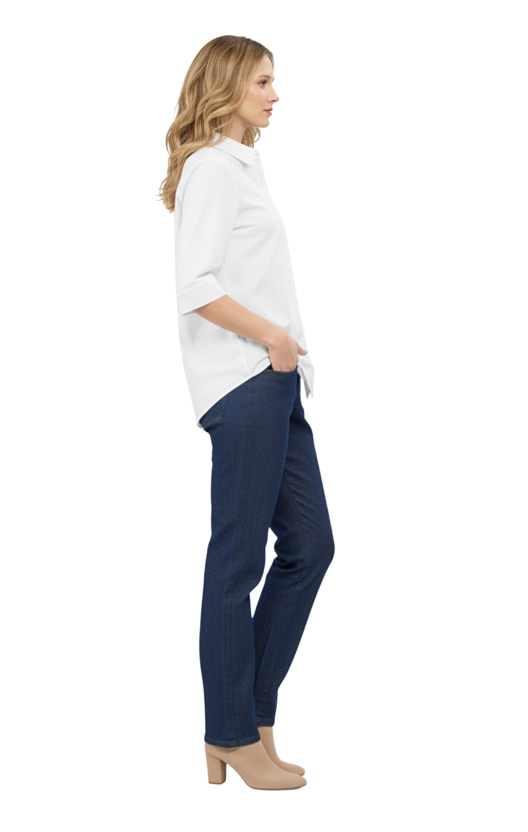 Womens Regular Fit 3/4 Sleeve Button Down Collared Camp Shirt 26