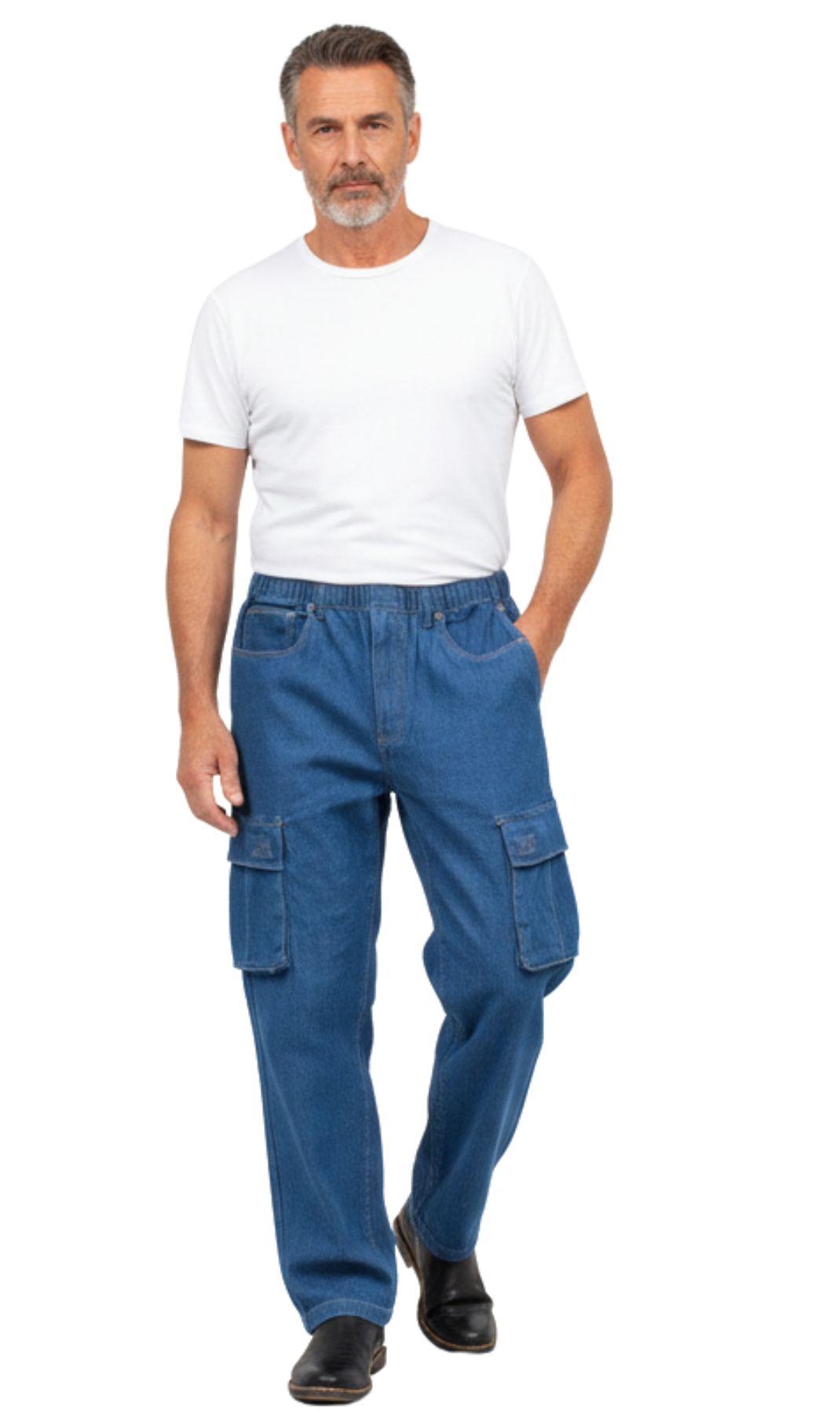 Men’s Double Cargo Pocket Pull-On Jeans – Rugged Cargo Pants in Cotton Blend Fabric 5