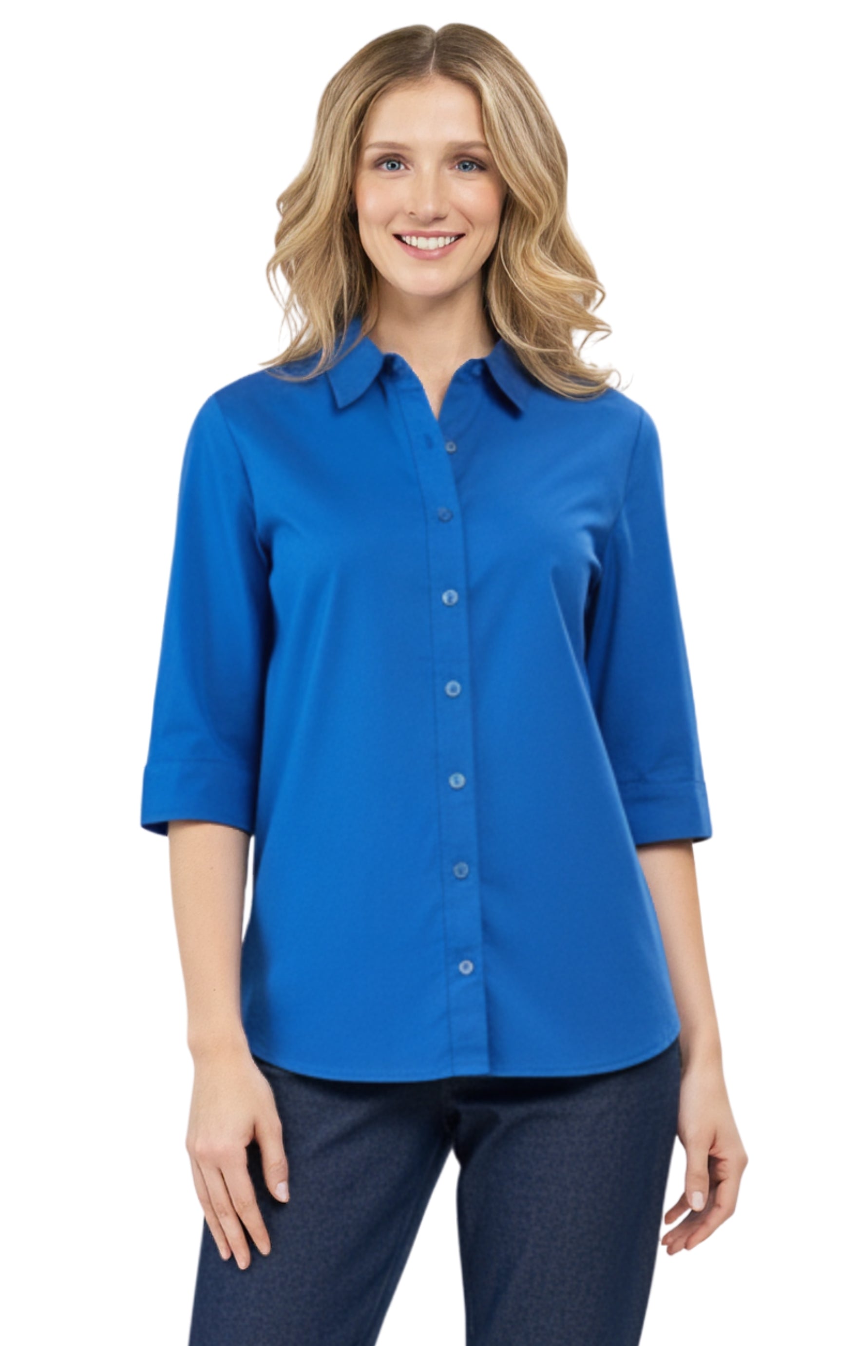 Womens Regular Fit 3/4 Sleeve Button Down Collared Camp Shirt 10