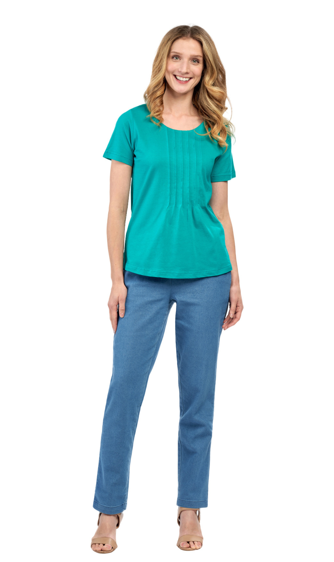 Women's Short Sleeve Cotton Knit T-shirt in Pintuck Style 13