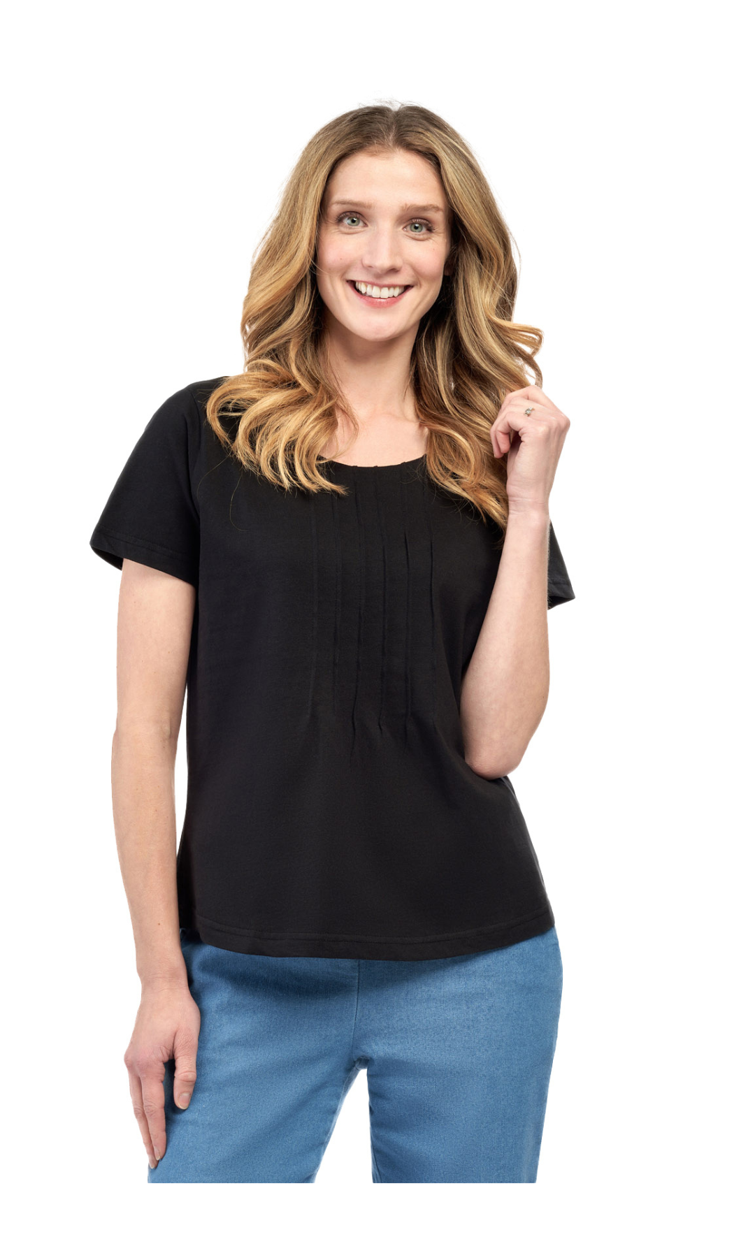 Women's Short Sleeve Cotton Knit T-shirt in Pintuck Style 26