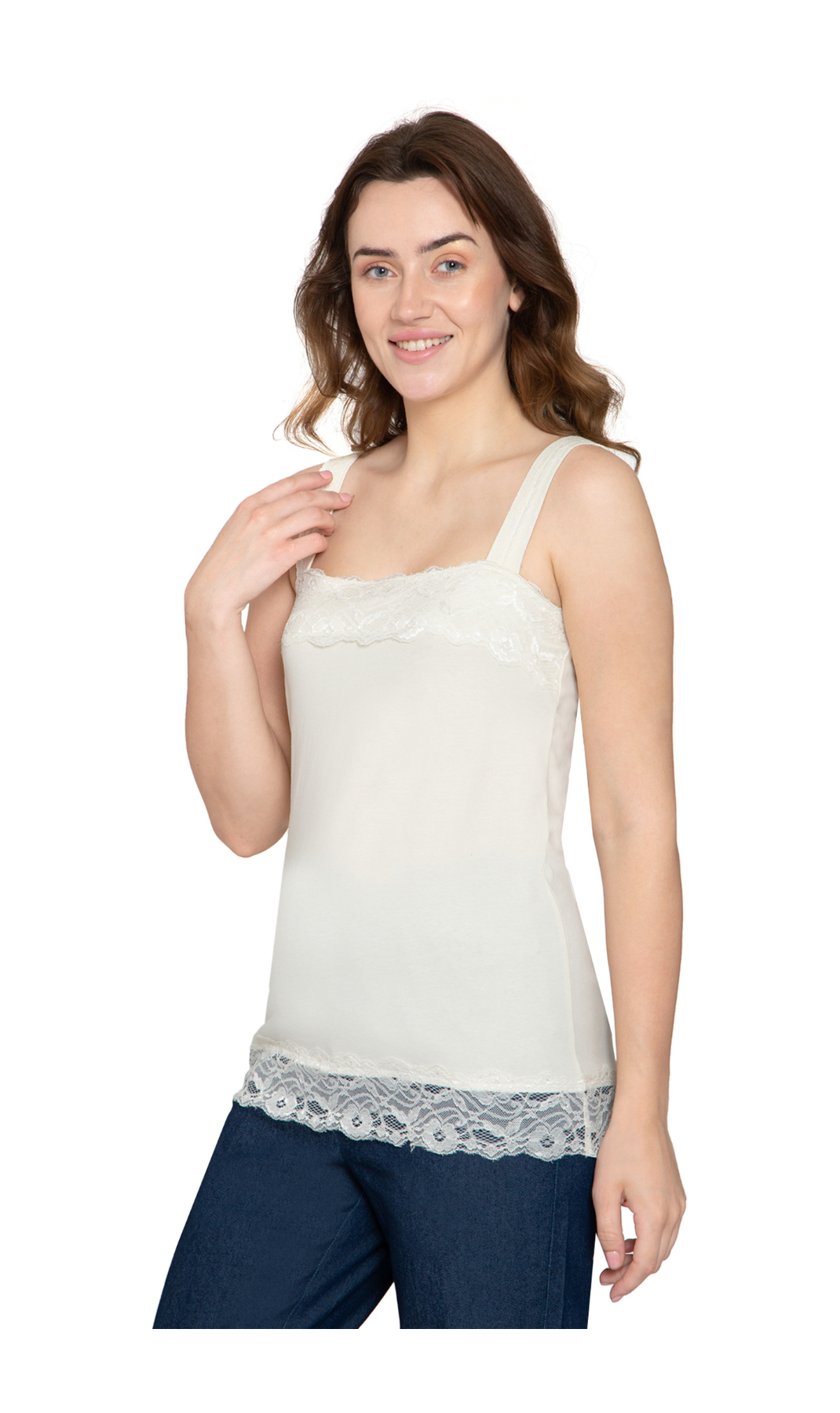 Turtle Bay Apparel Women's Lacey Trim Cotton Blend Tank Top – Ivory