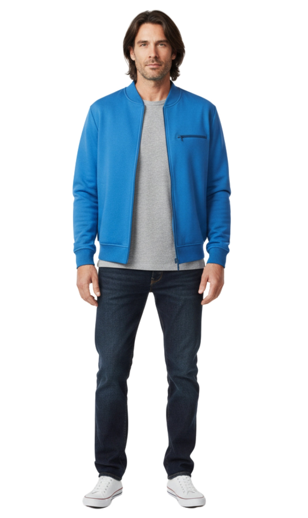 Men's Classic Zip-Up Baseball Fleece Jacket in Lightweight Cotton Blend Fabric with Sporty Edge 4